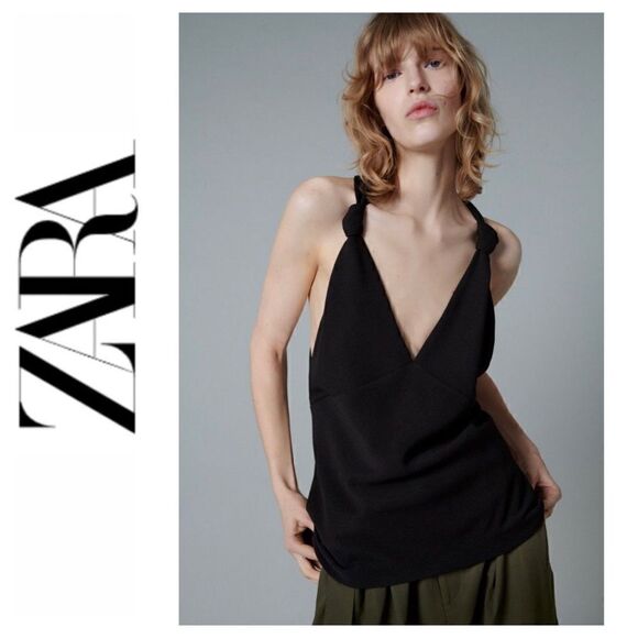 NWT Zara Black Strappy Top with Knots, Size XS - Picture 1 of 16